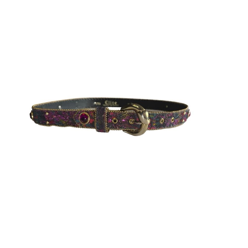 Elite Fresno California Vintage 80s Women's Jeweled Pink Gold Colorful Belt Sz M